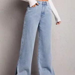 Jeans en denim décontractés, jeans baggy personnalisés, jeans à jambes larges tendance pour femmes, vente en gros - Product Image 3