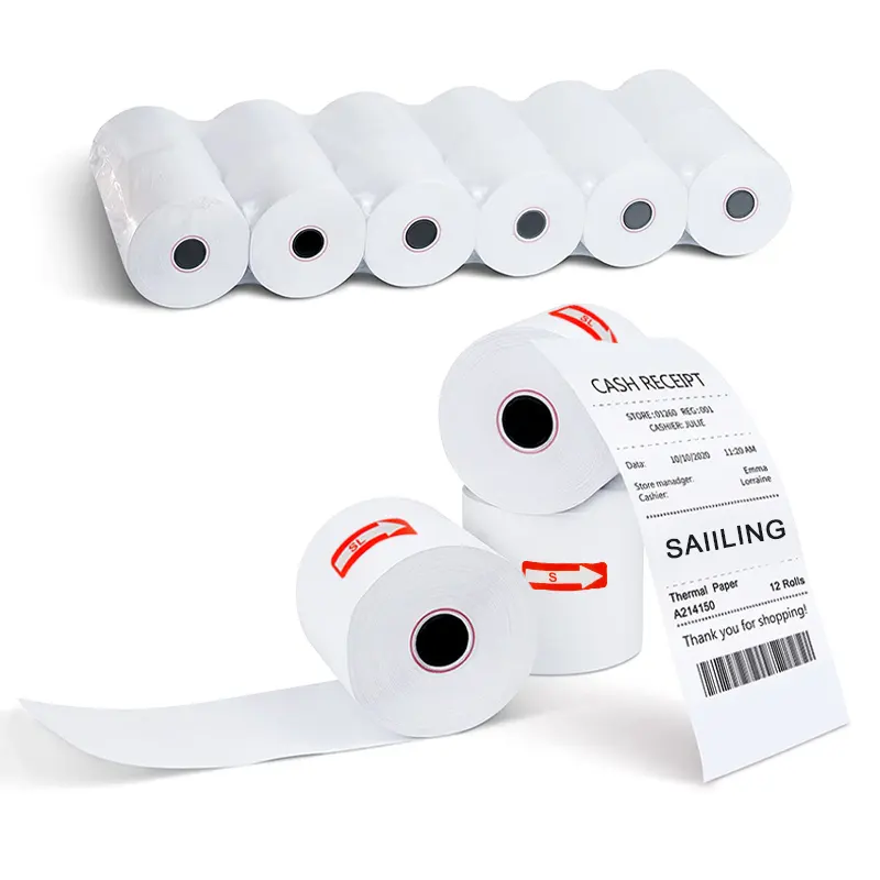 Etiqueta de navegación de 57mm, 58mm, 80mm, papel térmico pos, rollos para recibos, atm, sistemas pos