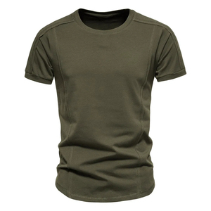 Custom Summer Short Sleeve <b>T</b>-<b>Shirt</b> Large Size <b>Green</b> Cotton and Polyester Blank Undershirt with Stitching Line Splicing - Product Image 1