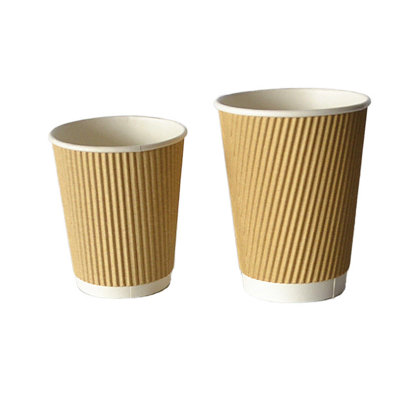 Customizable Ripple Wall Coffee Paper Cups 4oz 8oz 12oz 16oz Disposable Outer Kraft Corrugated Cups for Hot Coffee