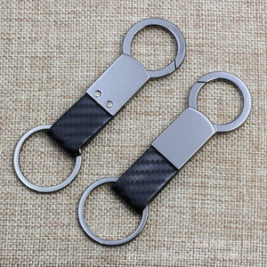 Customized LOGO Promotional Keychain Luxurious Carbon Fiber Texture Keyring Metal Zinc Leather Car <b>Key</b> Pendant Keychain - Product Image 1