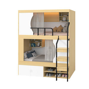 Современная двухъярусная кровать из массива дерева с железной лестницей для использования в спальнях в гостиницах пансионатах - Product Image 1