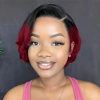 Perruque Bob Ombrée avec Mèches, Cheveux Humains Raides HD, Perruques Courtes Brésiliennes en Dentelle Frontale HD pour Femmes Noires