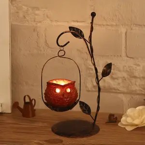 Vintage Metal Lantern Iron Owl Shaped Candle Holder Handicraft Ornaments for Home and Holiday Decoration
