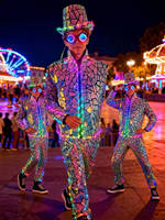 Costume de scène en film miroir métallique LED pour adultes - Tenue de danse de salon, DJ, science-fiction, cosplay