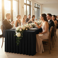 Housses de table rectangulaires ajustables de 6 pieds en élasthanne noire, jupe de table sans plis à volants pour banquets