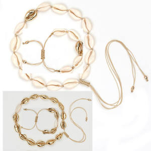 Fashion Jewelry <b>Set</b> Shell Cotton Thread Necklace <b>Bracelet</b> Rose Gold Silver Party Wear Geometric Design Yiwu Origin X0024 - Product Image 4