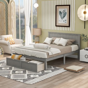 Lit simple en bois gris avec tiroir de rangement, meubles de chambre à coucher pour enfants, adultes, personnes âgées - Product Image 4