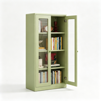 Meuble de rangement métallique bleu clair avec portes en verre et portes pleines, étagère ouverte, bibliothèque autoportante, unité de classement pour bureau à domicile