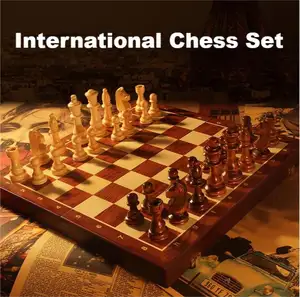 CHRT luxe tout nouveau jeu d'échecs en bois fabriqué à la main grand échiquier pliant international pour enfants ensemble de jeu d'échecs