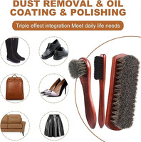 Ensemble de brosse en bois de chaussure en crin de cheval en bois massif réutilisable personnalisé Kit de nettoyage dépoussiérage polissage cuir suédé manche en bois