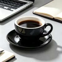 Ensemble de tasses à café et soucoupes en céramique Baishida, noir classique, 250 ml, écologique, pour café, espresso, latte, boissons américaines, idéal pour un cadeau