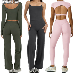 High Quality Women Yoga Workout Fitness 10 Piece Solid High Elastic Breathable Quick Dry Outdoor Exercise Yoga Set Waist Active - Product Image 1