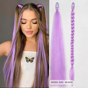 Perruque queue de cheval élastique de marque nationale, en fibre haute température, tressée, teinte violet, extension de perruque pour enfant - Product Image 5