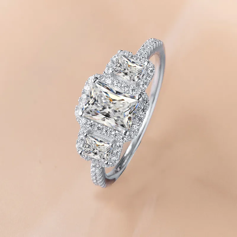 Zhilian anéis de pedra de três cz 925 anéis de prata, aniversário, casamento, diamante, anel de noivado masculino