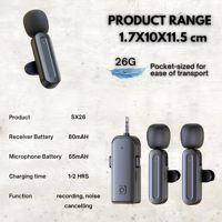 Microphone cravate sans fil 3-en-1 SX26 pour appareil photo, PC, téléphone – Prise en charge de la charge pendant l'utilisation pour les interviews en direct