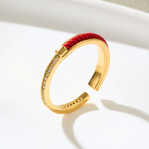 Lucky Red String Open Ring Gold Micro Pave Zircon Adjustable Index Finger Ring For Women - Product Image 1