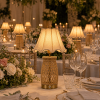 Lampe de table en rotin sans fil rechargeable DC, design simple, abat-jour en tissu festonné, commande tactile, pour décoration de mariage, événements et dîners privés