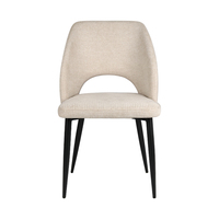 Chaise de salle à manger contemporaine en tissu texturé blanc clair, dossier incurvé ajouré, rembourrée, pour appartements et salons