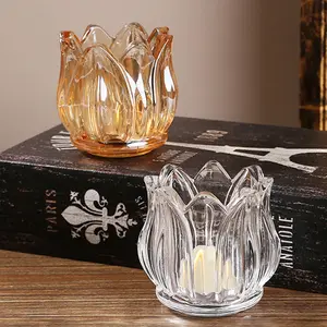 Candeliere a forma di fiore trasparente con candela per aromaterapia