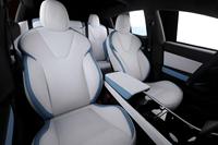 Kit de mise à niveau des sièges sportifs blancs et bleus personnalisés pour Tesla Model 3/Model Y. Remplacement des sièges en cuir Napa perforé et ventilé.