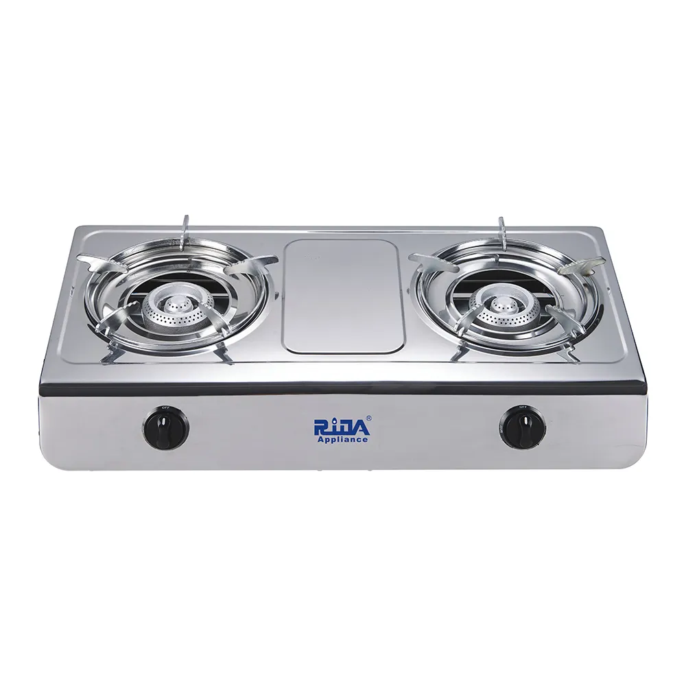 Cuisinière à gaz en acier inoxydable, 2 brûleurs, brûleur en fonte, tables de cuisson