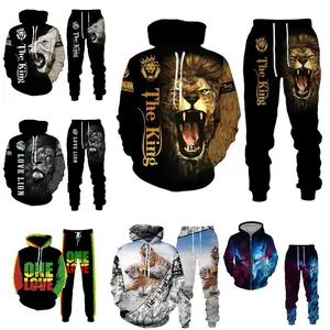 Avrupa ve amerika birleşik devletleri dış ticaret sınır ötesi sıcak satış yeni set 3D aslan baskılı kapüşonlu svetşört kazak erkek hoodie