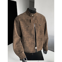 Veste en daim pour homme, coupe ajustée, légère, zippée, style bomber, marron, veste décontractée sportive