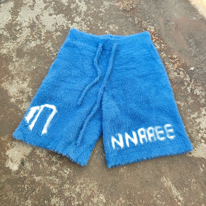 YSJY gros bleu hiver mohair chandail fournisseur shorts personnalisé surdimensionné moelleux mohair tricot shorts pour hommes