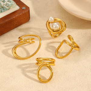 Geometric Stainless Steel <b>Rings</b> For Women 18k Gold Plated <b>Titanium</b> Steel Jewelry Party Fashion <b>Rings</b> With Pearl Inlay - Product Image 2