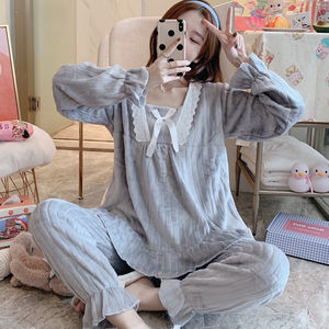 Nouveauté Pyjama en flanelle d'hiver élégant pour femme Ensemble style princesse Vêtements de nuit pour femmes - Product Image 6