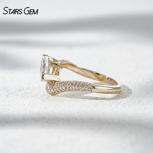 Bague de fiançailles Starsgem 2.1CTW en or massif 10K, diamant de laboratoire taille marquise DEF VS, solitaire avec bande demi-pavé - Product Image 4