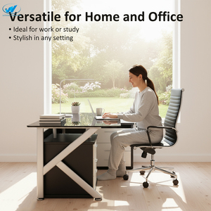 Mesa de Escritório de Luxo em Vidro em Forma de L, Design Moderno Ergonômico com Pernas de Metal para Escritório - Product Image 4