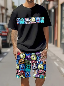 Set Estivo da <span class=keywords><strong>Uomo</strong></span> Casual a Maniche Corte, Leggero e Traspirante in Raso, Comodo Completo da Casa con Pigiama Morbido - Product Image 2