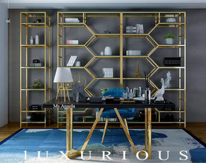 Estantería de Metal y oro de lujo para el hogar y la Oficina, placa de acero inoxidable, nuevo diseño, estante Modular de exhibición de metal para libros - Product Image 2