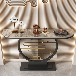 Table console moderne avec inserts ovales en bois Cadre doré B2B pour les entrées de maison de luxe et les halls d'hôtel-boutique - Product Image 2