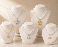Collier pendentif en forme de coquillage, étoile de mer, conque, couleur or, couleur argent, aspect perle, bijoux pour femmes
