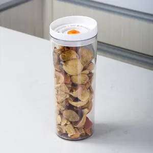 BPAフリーの丸型冷蔵庫オーガナイザー食品貯蔵キャニスターは、新鮮な1.4Lプラスチック製真空食品貯蔵容器を保持します