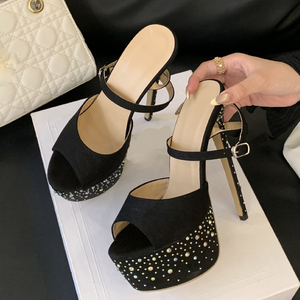 รองเท้าส้นสูงแพลตฟอร์มหนาของผู้หญิงรองเท้าแตะส้นเข็มรองเท้าเปิดนิ้วเท้าฤดูร้อนรองเท้าสายรัดข้อเท้าหัวเข็มขัดชุดปั๊มเพชรเซ็กซี่ - Product Image 6