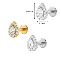 Kaishee 16G Base de labret en titane à dos plat sans filetage avec incrustation de zircone cubique pour piercing corporel et clous de lèvre