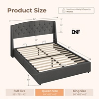 Cadre de lit hydraulique Queen Size rembourré en velours gris foncé avec tête de lit à volants, panneau MDF, construction robuste