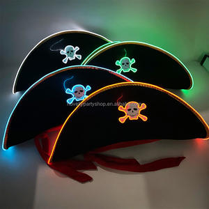 Nouveauté Halloween LED Crâne <span class=keywords><strong>Pirate</strong></span> Capitaine Chapeau avec Garniture Dorée - Product Image 1
