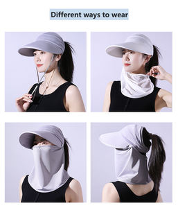 Chapeau de <span class=keywords><strong>soleil</strong></span> à large bord pour femmes OEM avec couverture de visage détachable Chapeau d'été extérieur avec protection UV Queue de cheval Chapeau de pêche à séchage rapide - Product Image 5