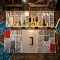 Boîte de rangement pour outils de bureau avec compartiments pour vis et quincaillerie, bac rectangulaire en plastique PP