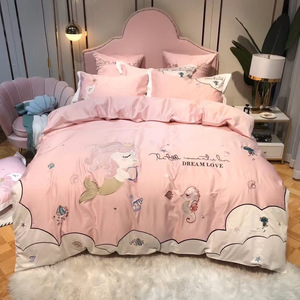 60S cotton phim hoạt hình nàng tiên cá hippocampus whirligig trẻ em thêu bộ đồ giường đặt tấm ga trải giường - Product Image 2