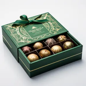 Çikolata ambalaj noel çikolata kutusu için özel yeşil çekmece şekilli cricrikutuları