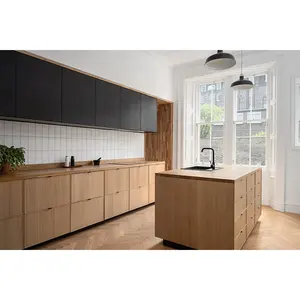 2023 Artisan Wood Slim Shaker Modular Kitchen Cabinets Black Wood Veneer Cabinet Doors