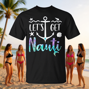 T-shirt de enterrement de vie de jeune fille Let's Get Nauti Mermaid, design nautique, chemise noire - Product Image 3