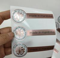 Stiker kemasan makanan mengkilap, Label segel Printer Label perak stiker kustom Logo tahan air untuk botol makanan