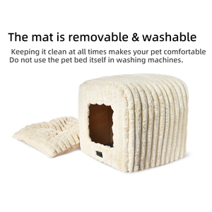 Venta al por mayor de fábrica, cama de terciopelo de conejo a rayas gruesas para mascotas, sofá cama plegable para perros y gatos - Product Image 3